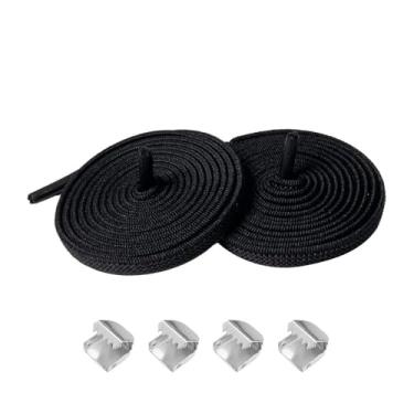 Imagem de Cadarços elásticos para tênis - 8 mm planos, cadarços sem amarração para adultos, cordas elásticas sem amarração, Preto, 100cm
