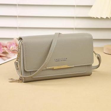 Imagem de Bolsa transversal pequena para mulheres, bolsa para celular, bolsa de ombro feminina, carteira com compartimentos para cartão de crédito, Cinza