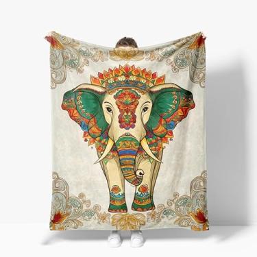 Imagem de Cobertor de elefante boho cobertor de lã de elefante super macio quente aconchegante felpudo elefante cobertor presentes para decoração de quarto de meninas meninos crianças 101 x 127 cm