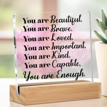 Imagem de Presentes motivacionais inspiradores You Are Enough, placa de acrílico transparente decorativa de mesa, presentes espirituais para mulheres amigas, utensílios de mesa fofos acessórios de cubículo de