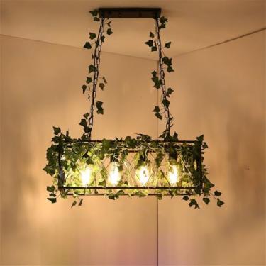 Imagem de OUFULA Luminária pendente estilo pastoral americano para casa e hotel Caixa Balcão Bar Café Música Restaurante Planta Decoração Retro Criatividade Corda de cânhamo Lustre (G 4 luzes)