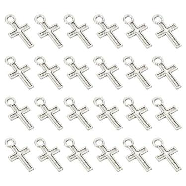 Imagem de Amuleto de cruz, 200 peças de pingentes de cruz a granel, pingentes de liga para fazer joias, pulseiras, brincos, colar, artesanato, faça você mesmo, prateado, 0, Metal, Sem Pedra Preciosa