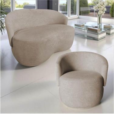 Imagem de Kit Namoradeira + Poltrona Decorativa Beatriz Orgânica Veludo Bege - M