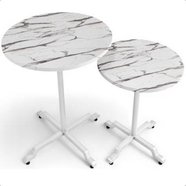 Imagem de Kit Conjunto 2 Mesas De Canto Lateral Alta E Baixa Em Aço Design Moder