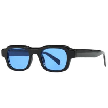 Imagem de Óculos de sol quadrados pequenos clássicos, femininos, masculinos, retrô, luxuosos, para dirigir, moda festa, UV400 (preto, azul)