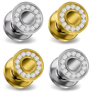 Imagem de Yaalozei Calibres de zircão banhados a ouro 10G-00G para orelhas, aço cirúrgico 316L, rosca interna, encaixe de parafuso único, alargador, alargador, alargador, alargador, brincos de alargador