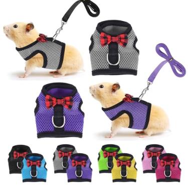 Imagem de Peitoral e coleira de porquinho-da-índia, coleira de porquinho-da-índia, coleira de hamster podem ser ajustados a qualquer tamanho de coleira de malha macia com laço para decoração (2 pacotes)