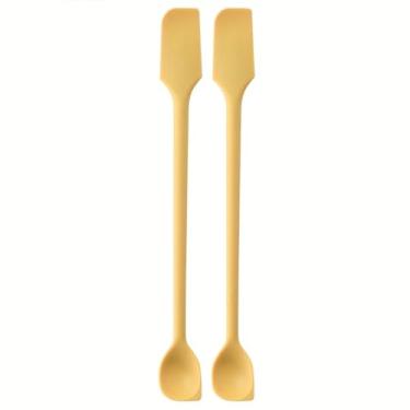 Imagem de Conjunto de espátula e raspador de cabeça dupla de silicone de 2 peças – Aparelho de cozinha 2 em 1 para misturar, espalhar e raspar, utensílios de silicone de grau alimentício (amarelo)