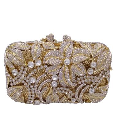 Imagem de Boutique De FGG Mini bolsa clutch floral para mulheres, formal, bolsa de mão com strass, bolsa clutch de cristal para festa nupcial, Dourado, prata, Mini