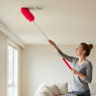 Imagem de Espanadores para limpeza com haste de extensão - espanador extensível de alto alcance, espanadores de microfibra laváveis para canto de tetos domésticos