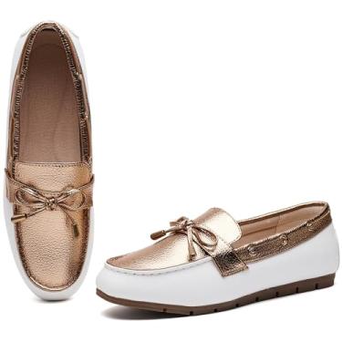 Imagem de Mocassim feminino casual na sapatilha elegante e confortável, Branco champanhe, 9 Wide