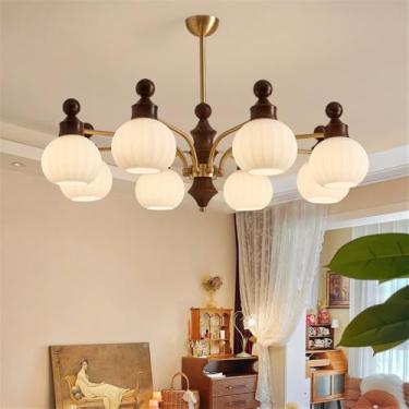 Imagem de Lustre contemporâneo de latão para sala de estar com LED, estilo retrô, criativo, para restaurante, quarto, escritório, hotel, casa de campo, café, luminária pendente (B 8 lâmpadas)