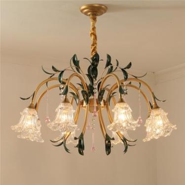 Imagem de Lustre Pastoral Francês Americano Floral Criativo para Sala de Estar, Restaurante, Quarto, Villa, Café, Loja de Roupas, Casa, Luminária Pendente LED Decorativa (F 8 Lâmpadas)