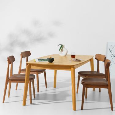 Imagem de Conjunto Mesa de Jantar Lalá Retangular Carvalho Americano - 1,80mx1m + 4 Cadeiras Nord Encosto Madeira - Cognac Conjunto Mesa de Jantar Lalá Retangular 1,80mx1,00m Carvalho Americano + 4 Cadeira Lótus Encosto Palha Larga Assento Lin
