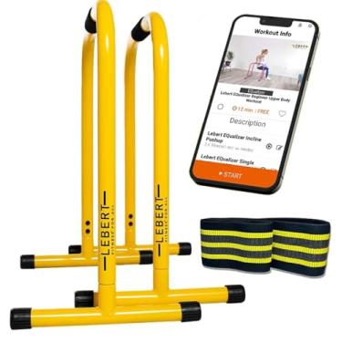Imagem de Lebert Fitness Suporte de barra de imersão – Original EQualizer Fortalecedor do Corpo Total Barra de Puxar Equipamento de Ginásio em Casa Estação de Mergulho – Faixa de Resistência de Quadril, Guia de Treino e Grupo Online – Amarelo