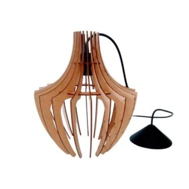 Imagem de Pendente Luminária Lustre De Teto De Madeira Moderno Com 1 metro de Fi