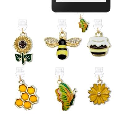 Imagem de Pingentes de 6 peças para Kindle Girassol Bee Dust Plug, Pingentes de Acessórios E-Reader, Compatível com Tablets Kindle e Portas de Carregamento de Telefone Tipo C, Presentes para Mãe, Irmã