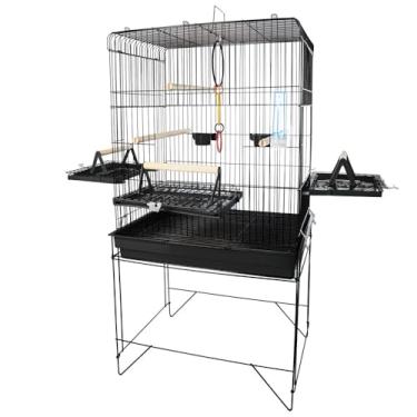 Imagem de Gaiola para Papagaio, Viveiro Grande Gaiola Aberta para Calopsita Triplex para Calopsitas Ring Neck Ave Mansas Pássaros Livres Poleiro Madeira(VIVEIRO GRANDE BLACK BLACK)