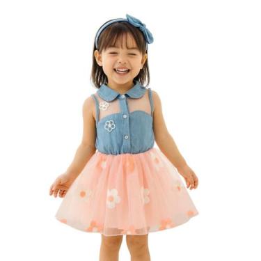 Imagem de Vestido Infantil Menina Festa De Brim Com Tule Florido - anjo da mamãe