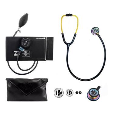 Imagem de Kit Conjunto Esfigmomanometro Bic + Estetoscopio Duplo Inox Bic, Black