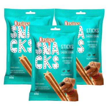 Imagem de Kit 3 Petisco Quatree Snacks Sticks Sabor Menta para Cães Raças Pequen