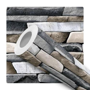 Imagem de Papel de Parede Adesivo Tijolinho Tijolo Canjiquinha Pedra Cinza Branc