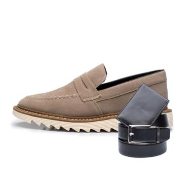 Imagem de ThézB Sapato Social Oxford Masculino em Couro Sintético, Sola Tratorada, Estilo Brogue com Carteira e Cinto, Marrom (Capuccino Off, BR, Adulto, Numérico, 41)