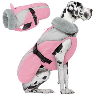 Imagem de Queenmore Casaco de inverno XXGG, jaqueta acolchoada quente para cães extragrande, jaqueta parka de lã impermeável para pastor alemão, dogue alemão, doberman rosa/cinza