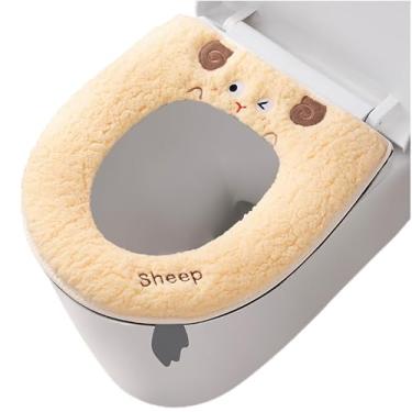 Imagem de Almofadas de assento de vaso sanitário mais quentes com zíper, capa de assento de vaso sanitário com zíper, conjunto de alça de elevador, almofada de assento de vaso sanitário de veludo lavável, macio