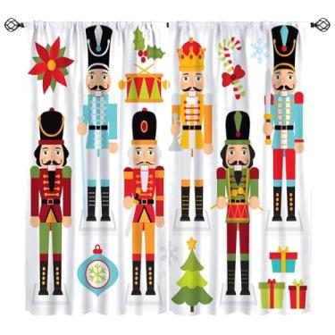 Imagem de SHElifestyle Cortina de Natal infantil quebra-nozes modelo soldado Feliz Natal janela tratamentos cortinas para quarto sala de estar Ano Novo Natal véspera família feriado festa 106 x 114 cm