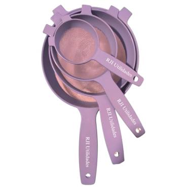 Imagem de Kit Peneiras Cozinhas Coador, 4 tamanhos, Pequeno Médio Grande Extra Grande Trama Malha Resistente Reforçada - RJI Utilidades (Rosa)