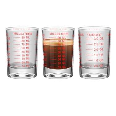 Imagem de Copo medidor de 3 peças, copo de dose de 85 g/90 ml, líquido pesado, alto expresso, copos de shot de linha preta com medida (3, escala vermelha)