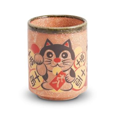 Imagem de Mino Ware Japan ese Xícara de chá com design de gato da sorte | Maneki Neko Yunomi Feito no Japão | Copo de cerâmica de 220 ml para chá verde, café ou uso diário | Presente de cerâmica tradicional