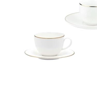 Imagem de Xícara Chá Porcelana C/Pires 220ml, Conjunto de 6, com Filete Dourado, Legacy