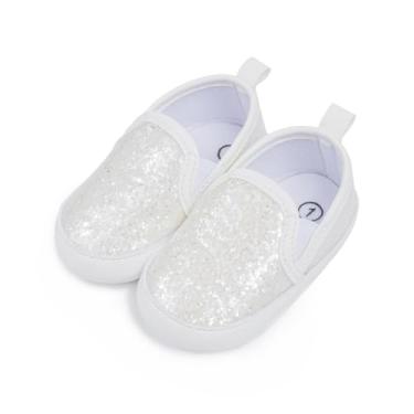 Imagem de Tênis de lona para bebês meninos e meninas recém-nascidos antiderrapante sola macia Frist Walking sapatos respiráveis para crianças pequenas, Branco, 12-18 Months Toddler
