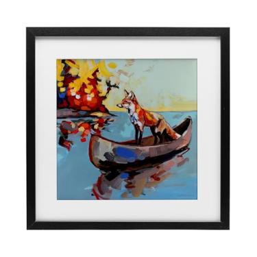 Imagem de Stupell Industries Fox's Voyage on Canoe Impressão emoldurada preta sob vidro, design por Adam Swanson, 33 x 33