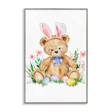 Imagem de Stupell Industries Urso de pelúcia de Páscoa Springy Arte giclée emoldurada preta, design por Amy Hall, 61 x 40 cm