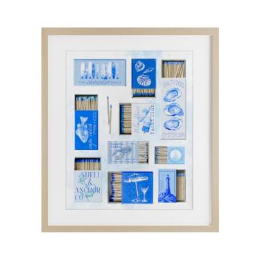 Imagem de Stupell Industries Blue Coastal Matchboxes Impressão emoldurada de bétula sob vidro, design de Ziwei Li, 16 x 13