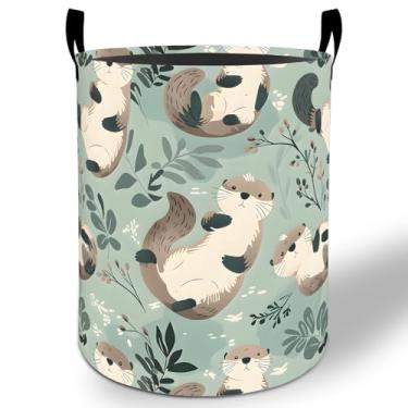 Imagem de Cesto de lavanderia lontra 50 x 40 cm, lontra de desenho animado dobrável à prova d'água, balde de armazenamento de roupas Oxford para quarto, banheiro, quarto de bebê, decoração de berçário, caixas