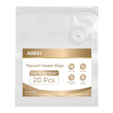 Imagem de Sacos seladores a vácuo reutilizáveis para alimentos: 20 peças (26 x 28 cm) sacos de vedação a vácuo sem BPA e 5 clipes de vedação, sacos de armazenamento de alimentos a vácuo seguros para congelador