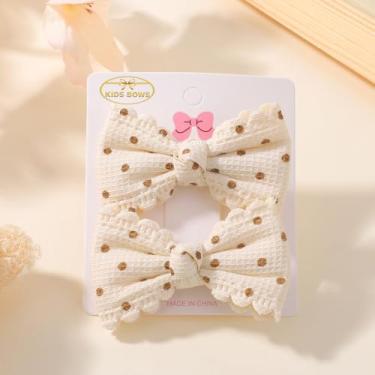 Imagem de 2 peças de grampos de cabelo com estampa doce laço lateral de renda de algodão pastoral presilhas de cabelo acessórios de cabelo