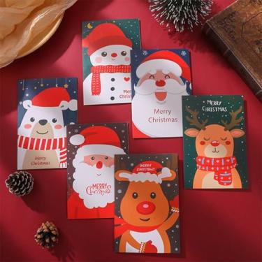 Imagem de Pacote com 6 cartões comemorativos de Feliz Natal com envelope design fofo tamanho pequeno padrão 1