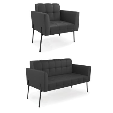 Imagem de Sofá Namoradeira e Poltrona Base Pé de Ferro Preto Elisa Corino Preto D03 - D'Rossi