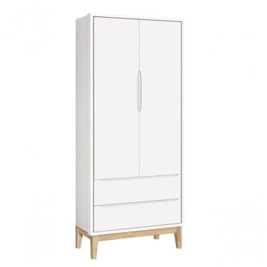 Imagem de Guarda-roupa Retrô 2 Portas Classic New Branco Fosco Com Natural - Moveisaqui
