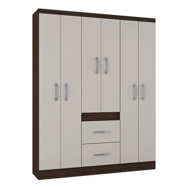 Imagem de Guarda Roupa Casal Milão 6 Portas Chocolate Off White – Poquema