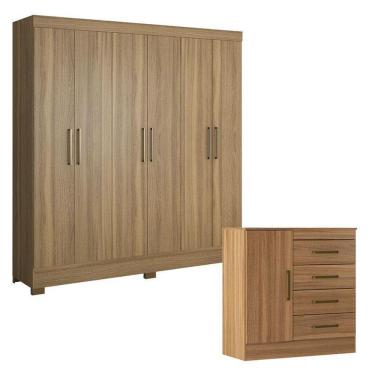 Imagem de Cômoda Montevidéu E Guarda Roupa Casal Prático Amêndola Touch - Demóbile