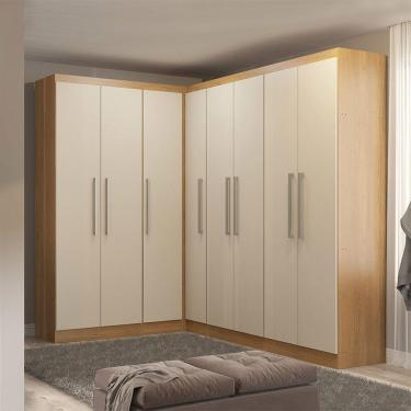 Imagem de Guarda Roupa Casal De Canto 166x240cm 5 Peças Menu Móveis Carvalho