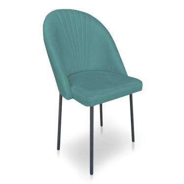 Imagem de Cadeira De Jantar Virginia Sued Azul Turquesa Pés De Ferro Preto Dclasse Decor