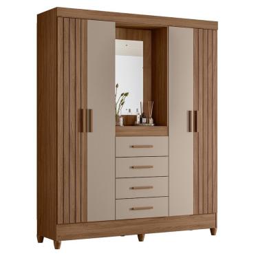 Imagem de Guarda Roupa Solteiro Atenas 4 Portas E 4 Gavetas Carvalho-fendi Com Espelho - Moval Carvalho-fendi