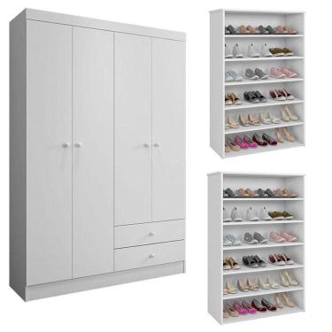 Imagem de Guarda Roupa Louise Com 02 Sapateiras Laís Branco Brilho - Ajl